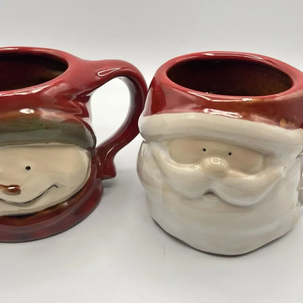 Snowman And Santa Holiday Target 2010 Stoneware Ceramic 16 oz Coffee, Tea Qty 2